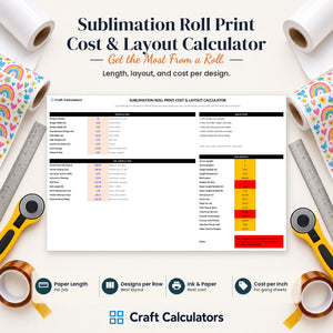 Sublimation Roll Print Cost & Layout Calculator spreadsheet by Craft Calculators for sublimation sellers