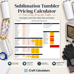 Sublimation Tumbler Pricing Calculator spreadsheet by Craft Calculators for tumbler makers