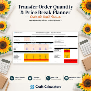Transfer Order Quantity & Price Break Planner spreadsheet by Craft Calculators for handmade sellers
