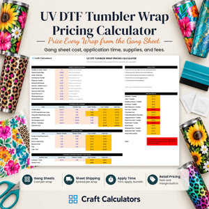 UV DTF Tumbler Wrap Pricing Calculator spreadsheet by Craft Calculators for tumbler makers