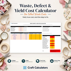Waste, Defect & Yield Cost Calculator spreadsheet by Craft Calculators for handmade sellers