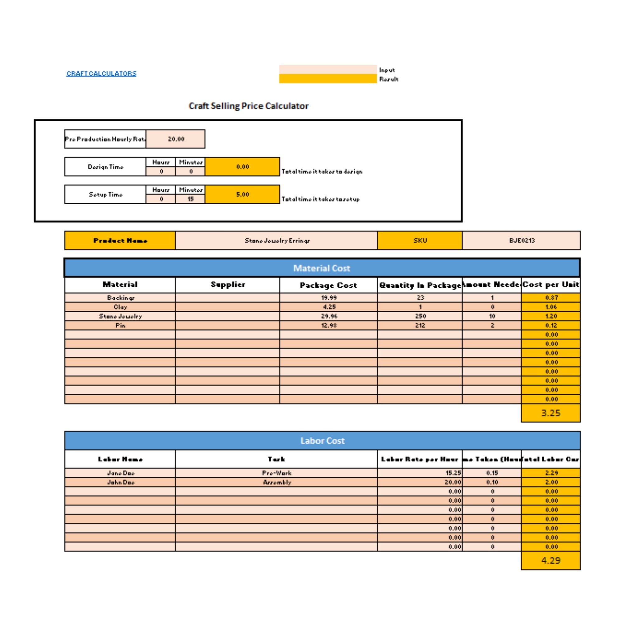 Craft Pricing Spreadsheet - Track Material Costs for production using Google Sheets and Excel.