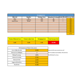 Craft Pricing Spreadsheet - Allocate Labor and Packing Costs efficiently for crafting projects.