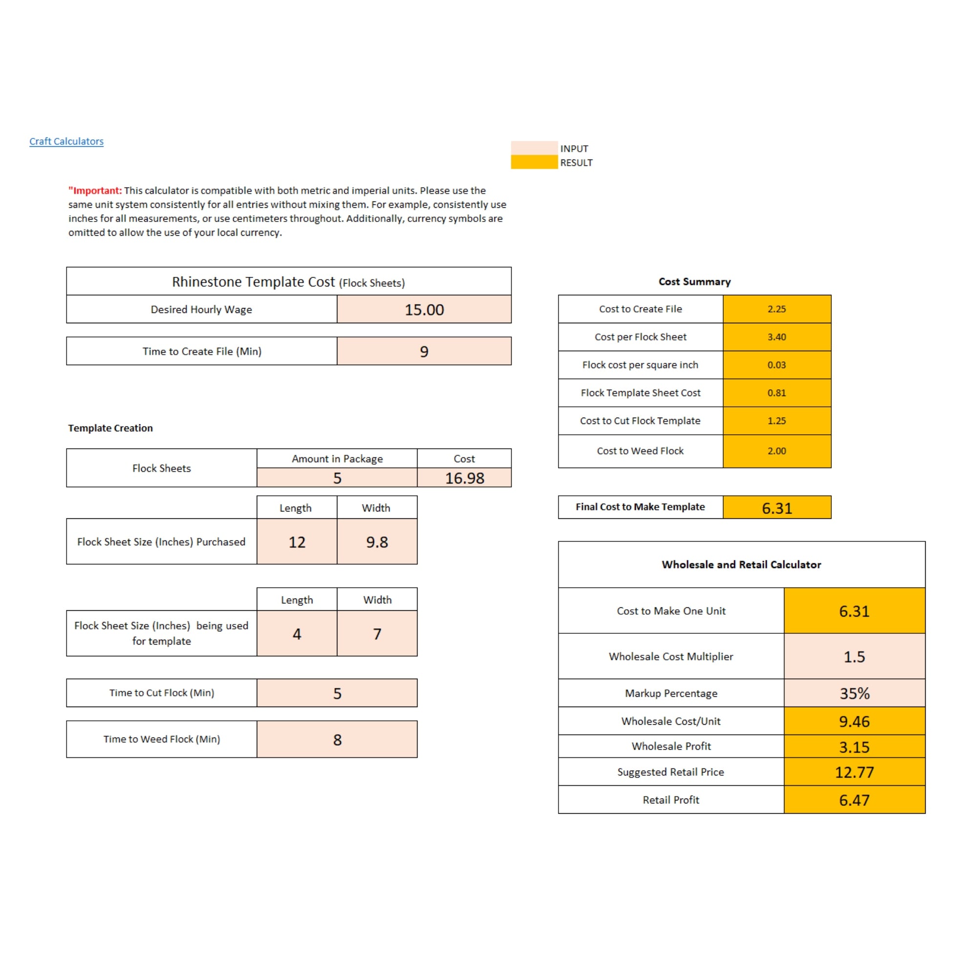 Rhinestone (Flock Sheets) Template Pricing Calculator: Easily Determine Template Costs