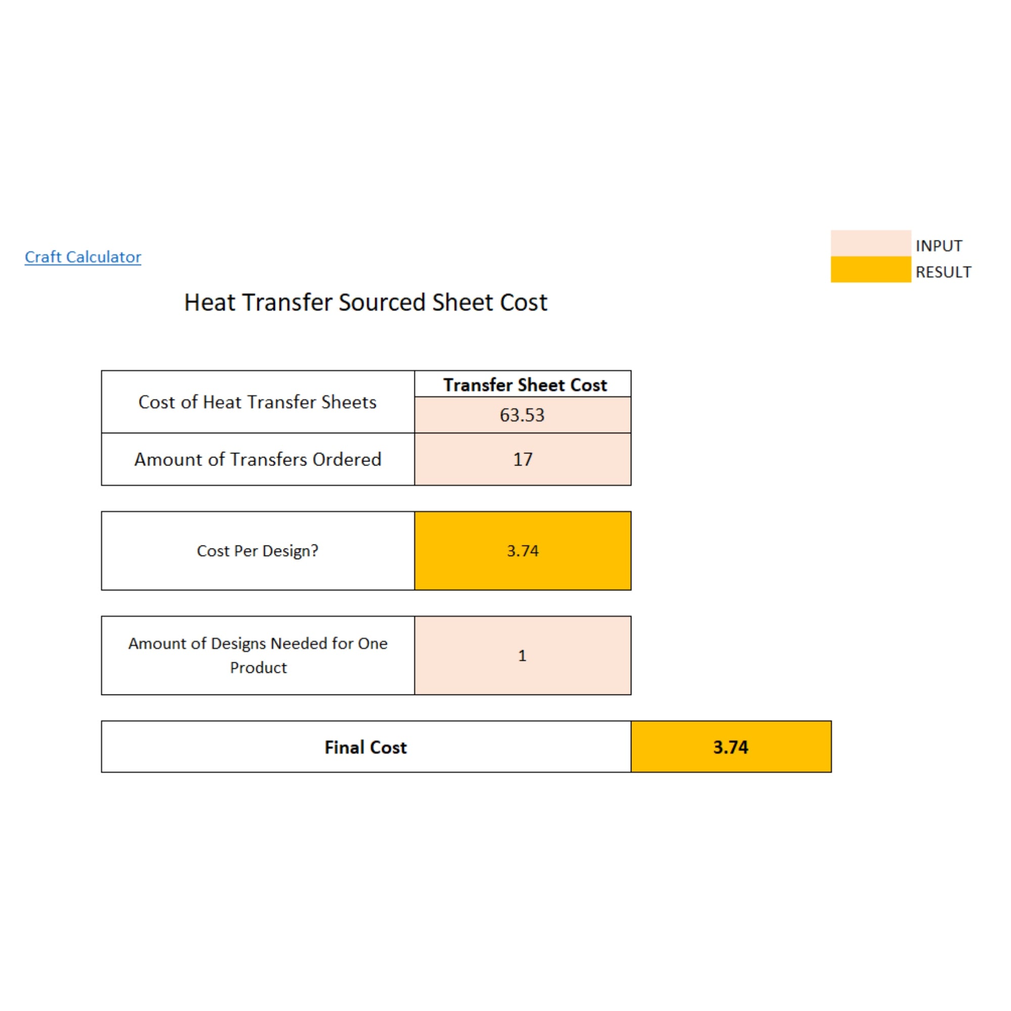 Heat Transfer Sheet Cost Calculator