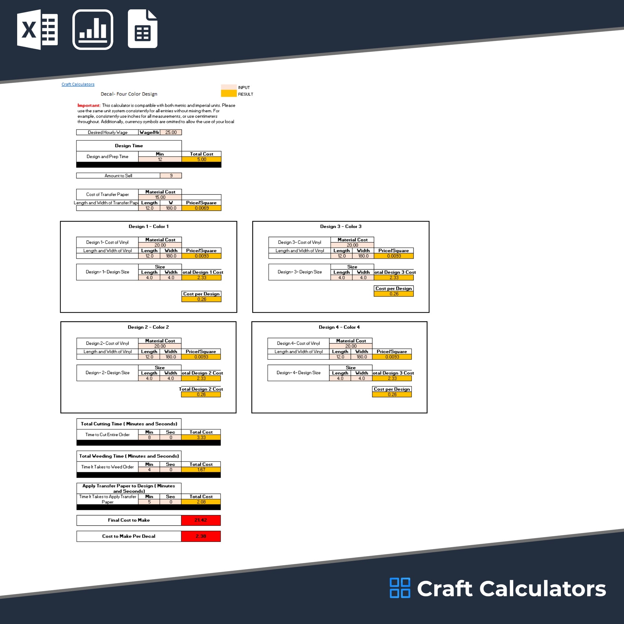 Vinyl Decal Cost Calculator - 4 Color