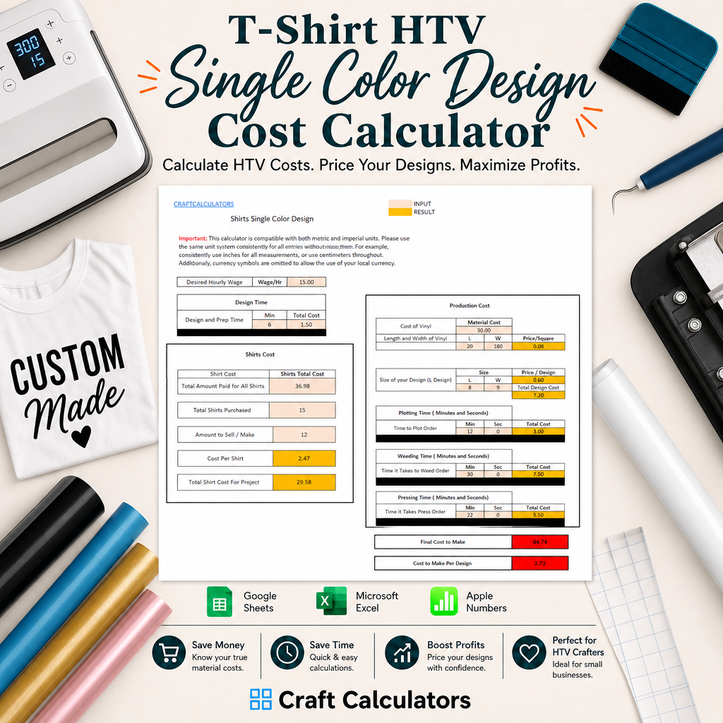 T-Shirt HTV Single Color Design Spreadsheet