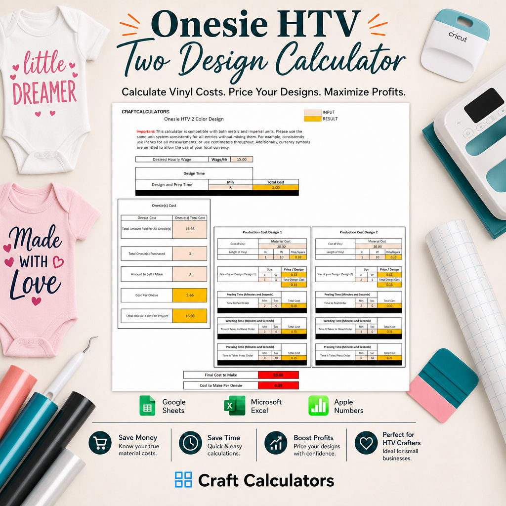 Onesie HTV Two Design Spreadsheet