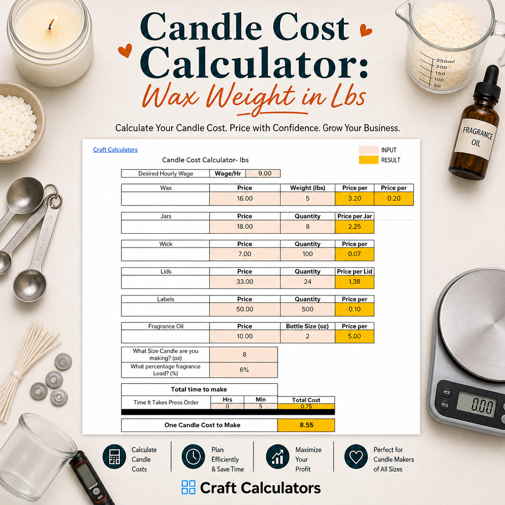 Candle Cost Spreadsheet: Wax Weight in Lbs