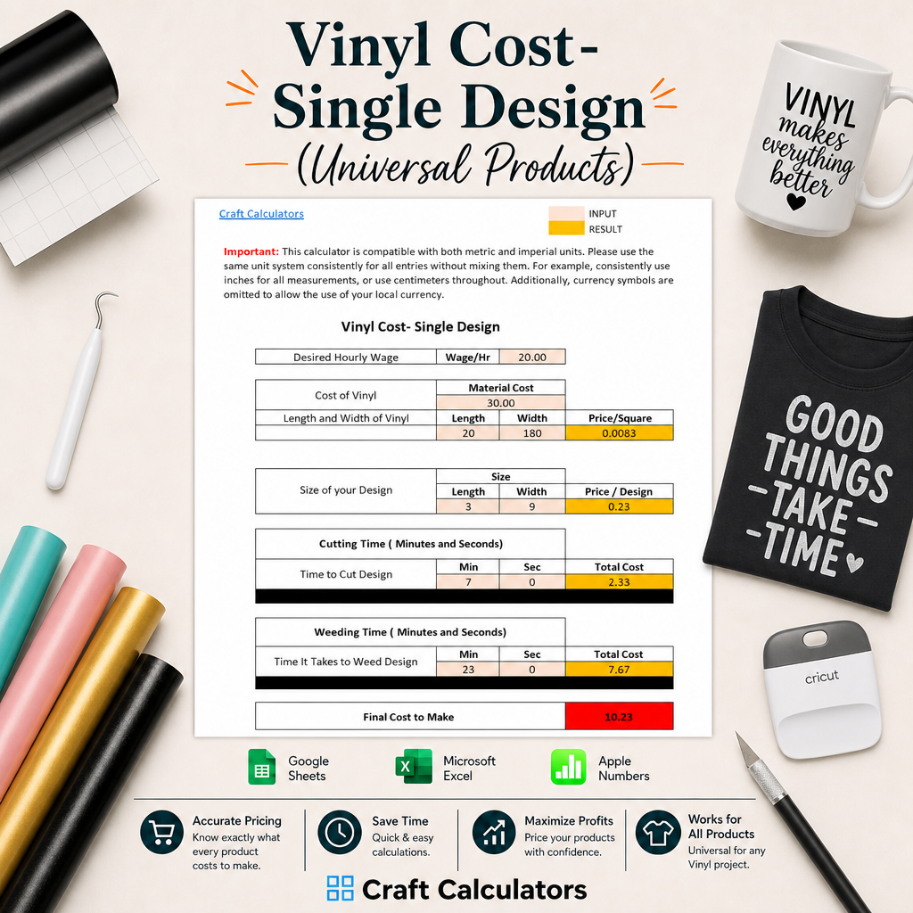 Single Design Vinyl Cost Spreadsheet