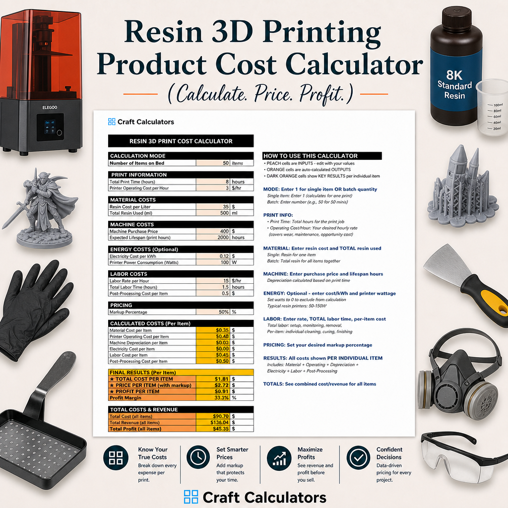 Resin 3D Printing Cost Spreadsheet