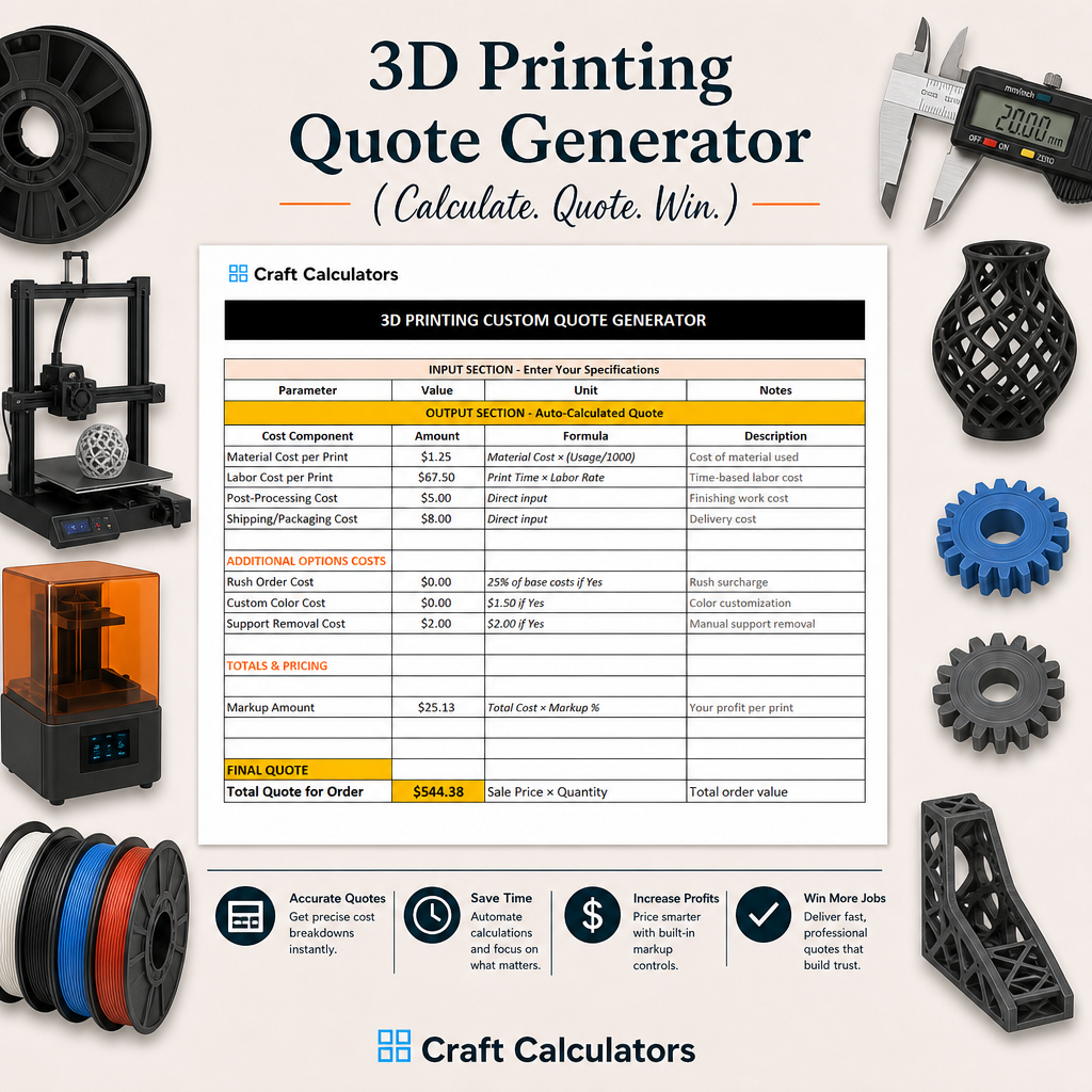 3D Printing Quote Generator Spreadsheet