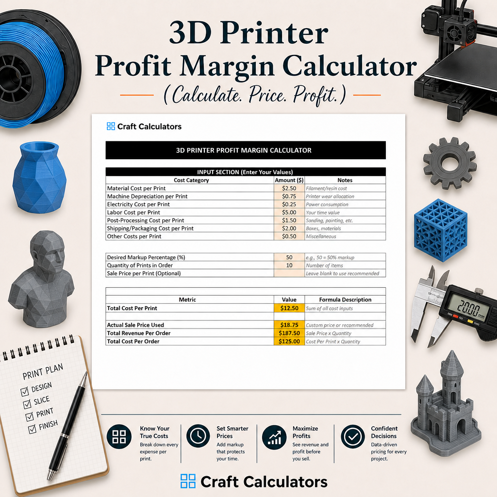 3D Printer Profit Margin Spreadsheet