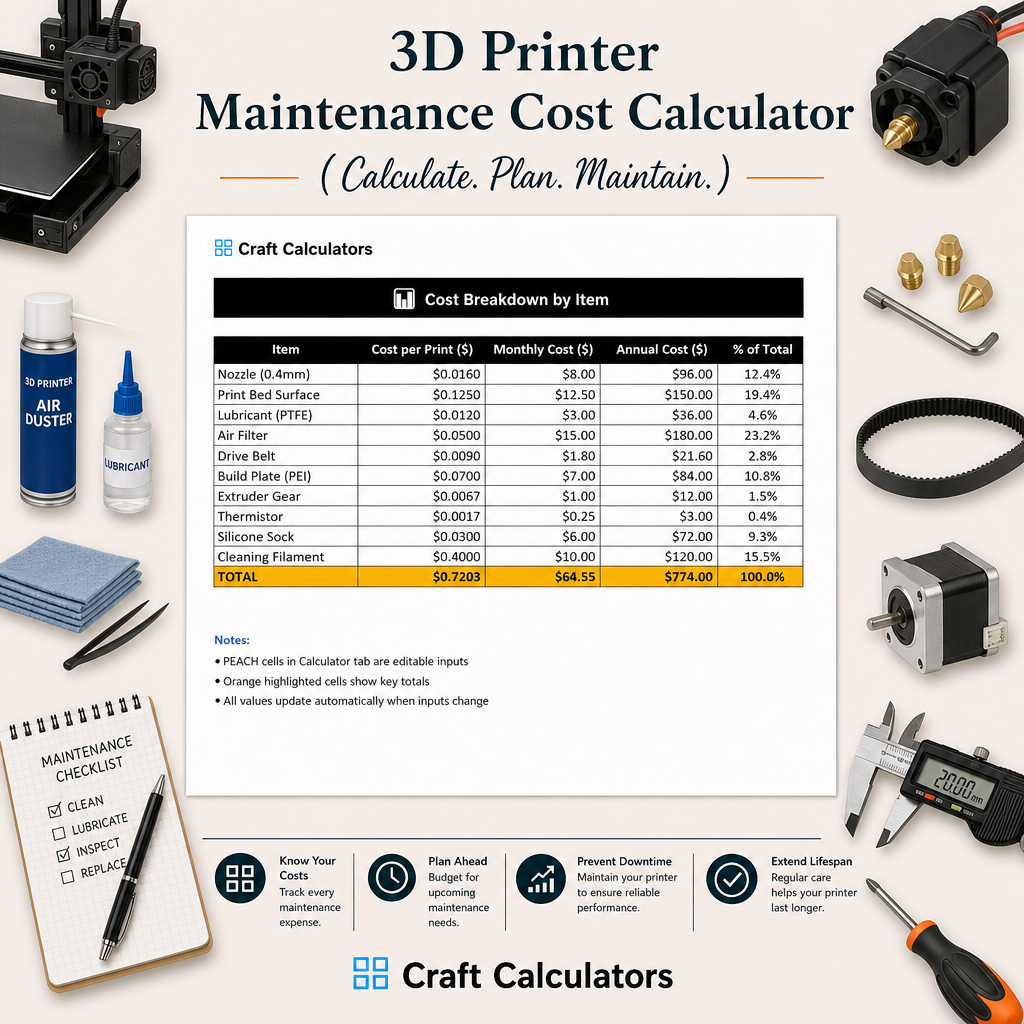 3D Printer Maintenance Spreadsheet