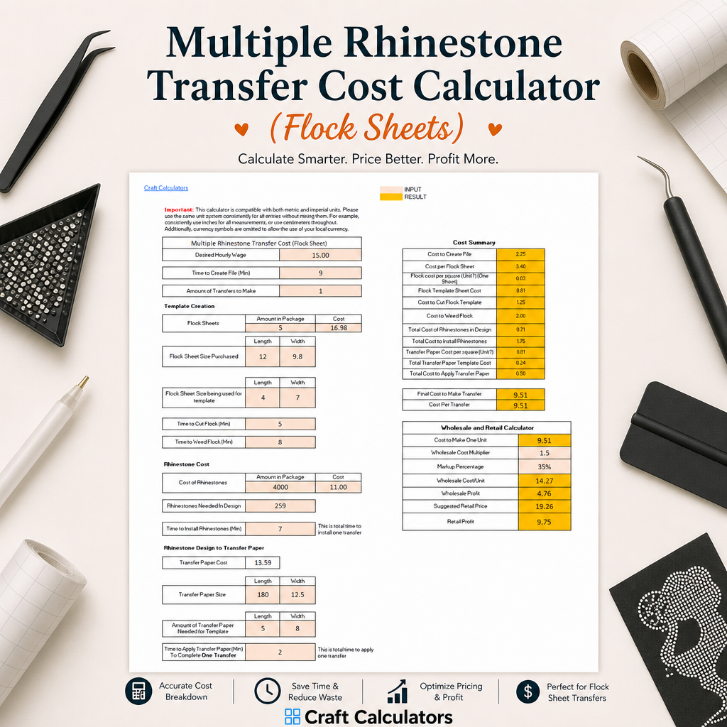 Multiple Rhinestone Transfer Spreadsheet (Flock Sheets)
