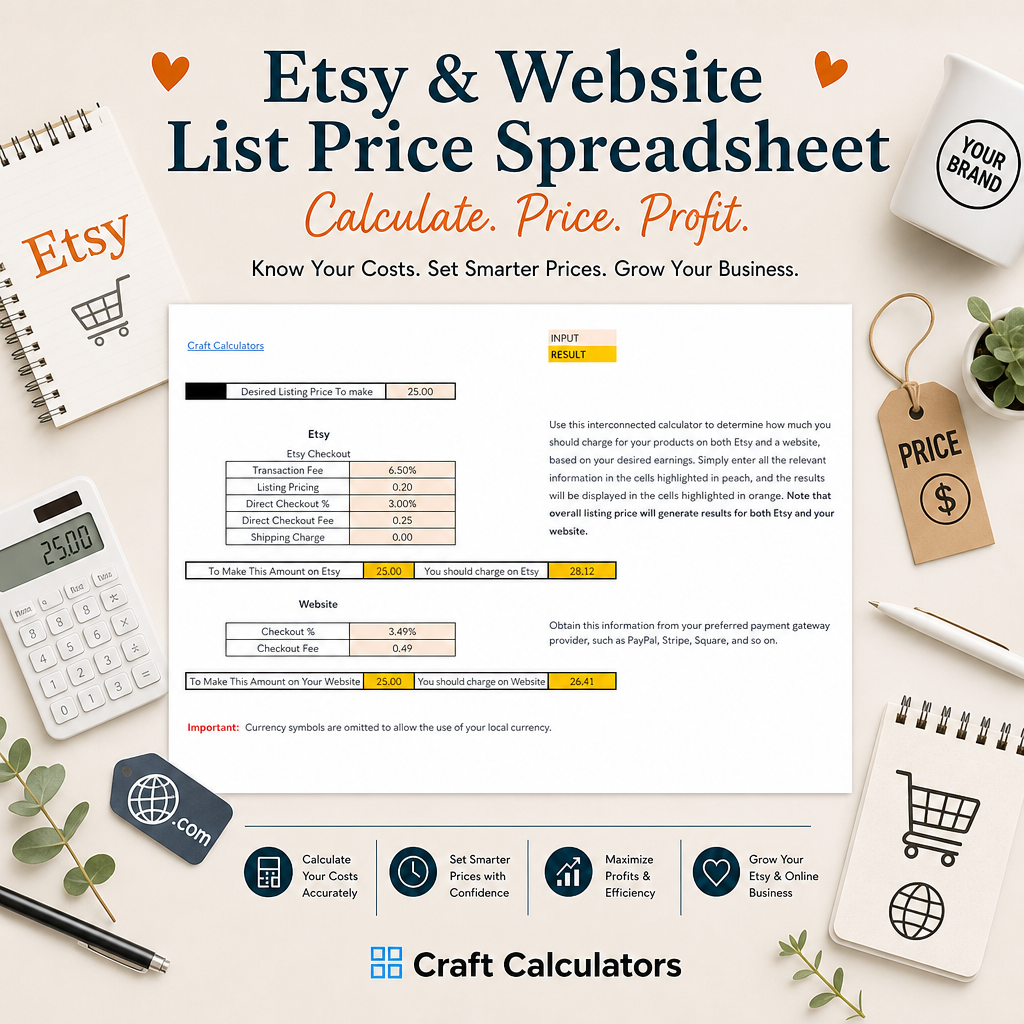 Etsy & Website List Price Spreadsheet