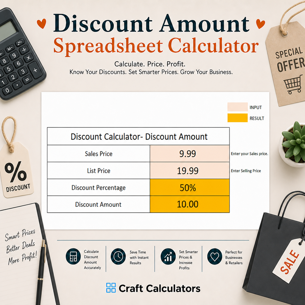 Discount Amount Spreadsheet Calculator