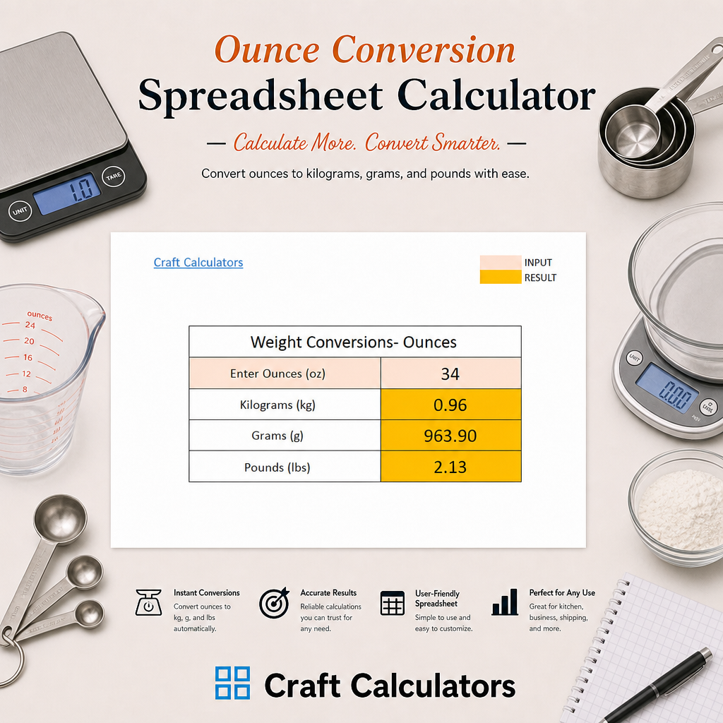 Ounce Conversion Spreadsheet Calculator