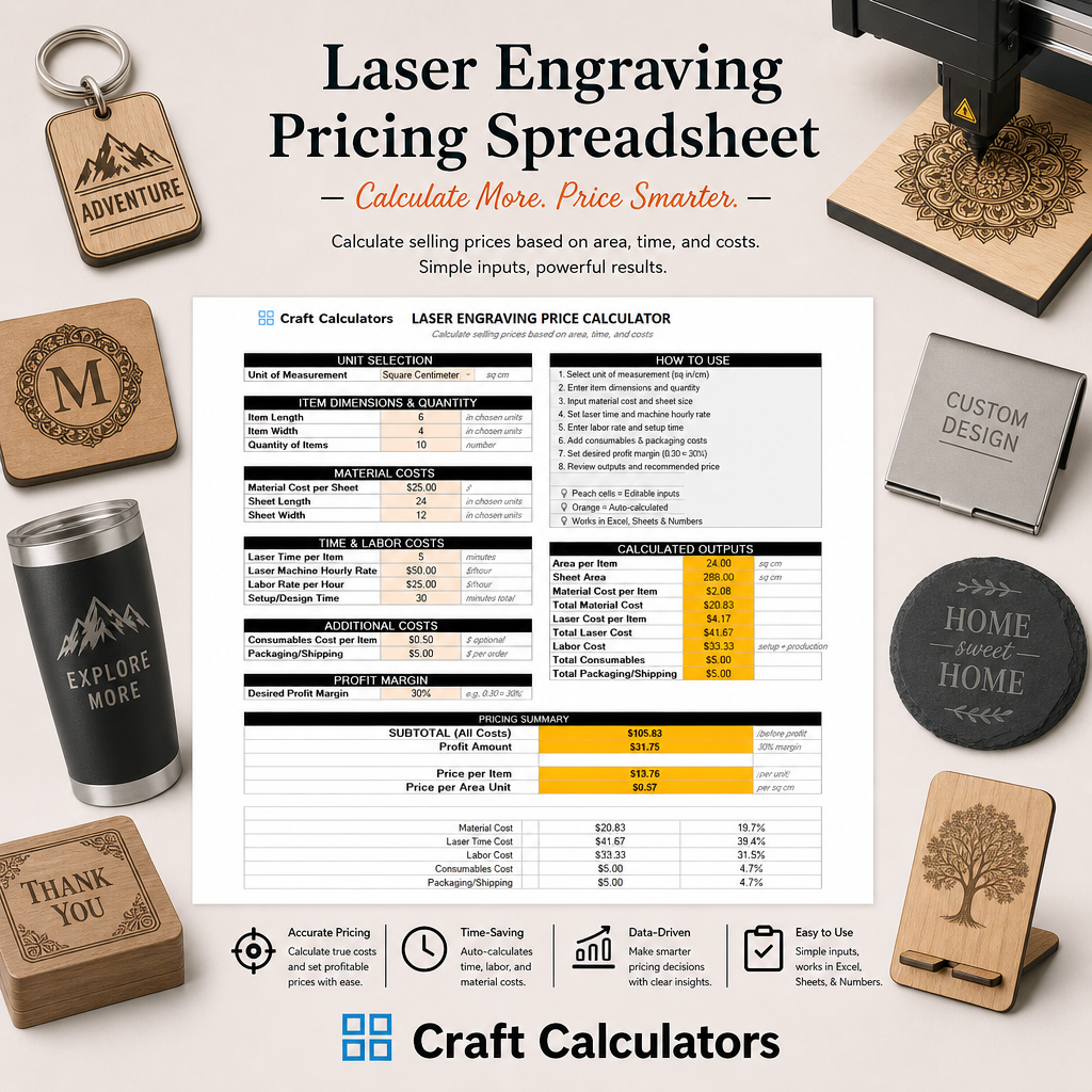 Laser Engraving Pricing Spreadsheet - calculate retail pricing for laser engraved products.