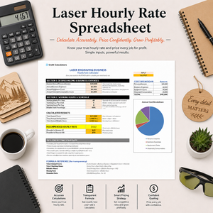 Laser Hourly Rate Spreadsheet - calculate the hourly operating rate for a laser engraving or cutting machine.