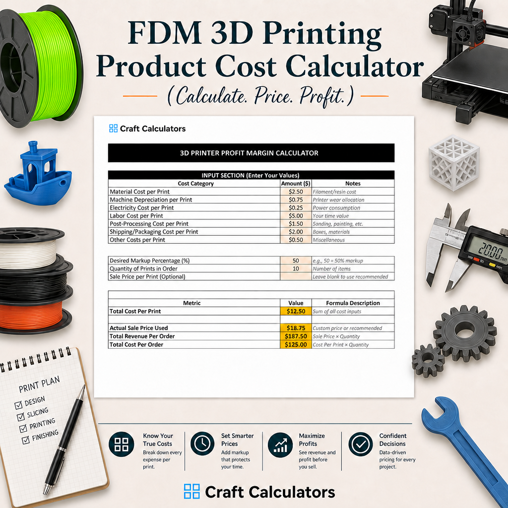 FDM 3D Printing Cost Spreadsheet