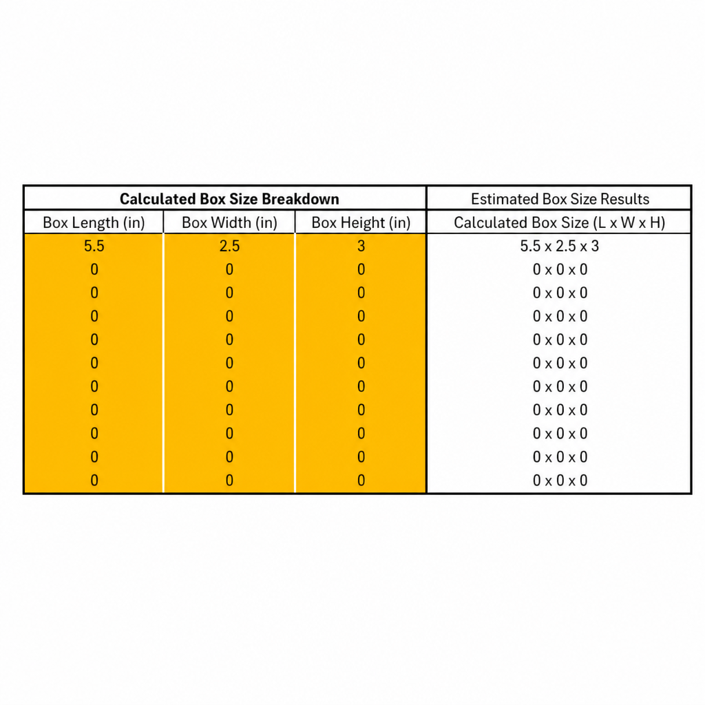 Product Side-by-Side Box Size Spreadsheet