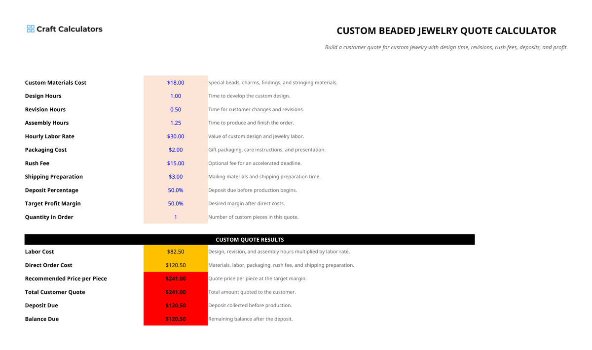 Custom Beaded Jewelry Quote Calculator
