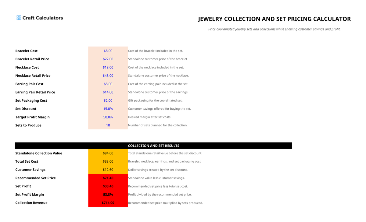 Jewelry Collection and Set Pricing Calculator