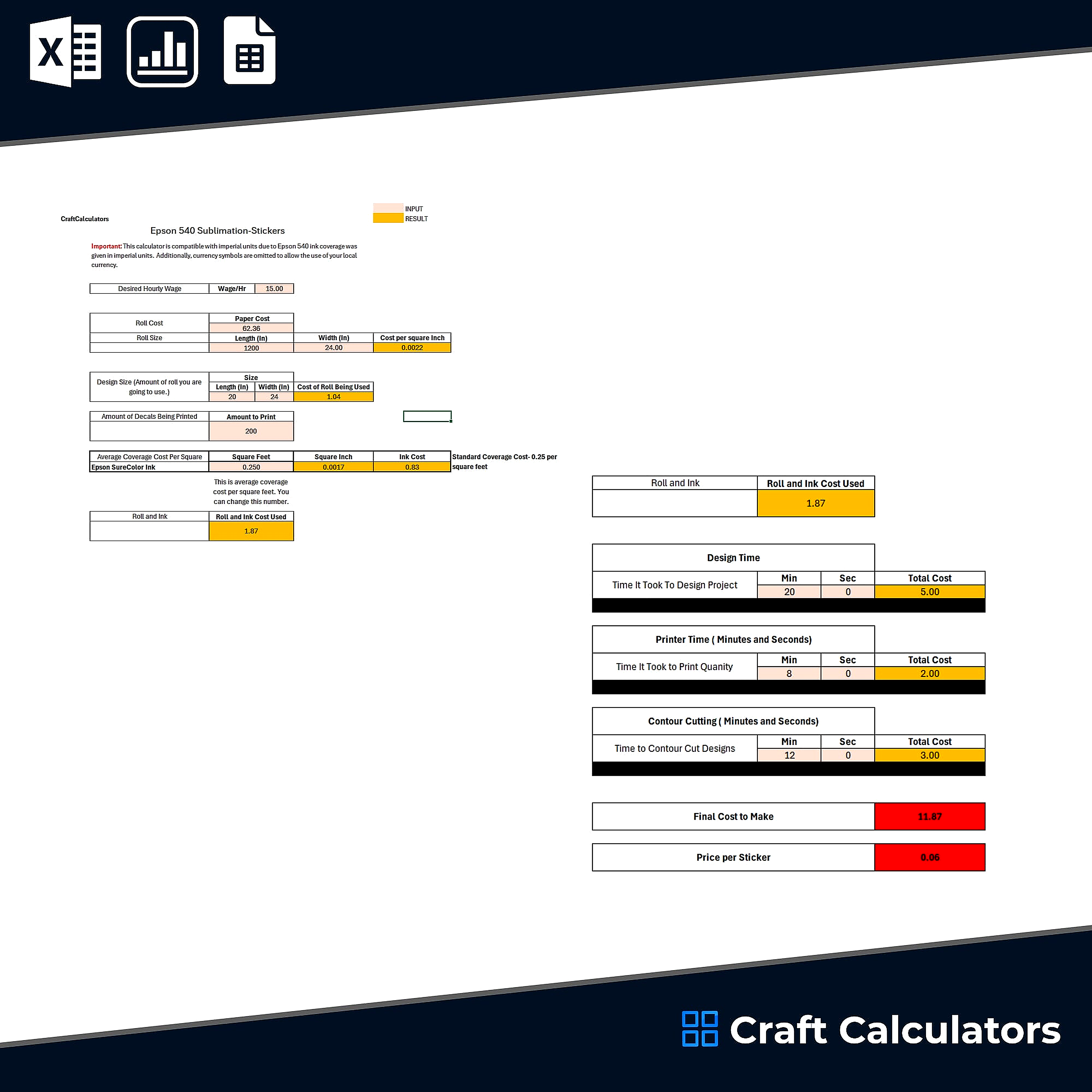 Epson 540 - Sticker Decal Spreadsheet (Rolls)