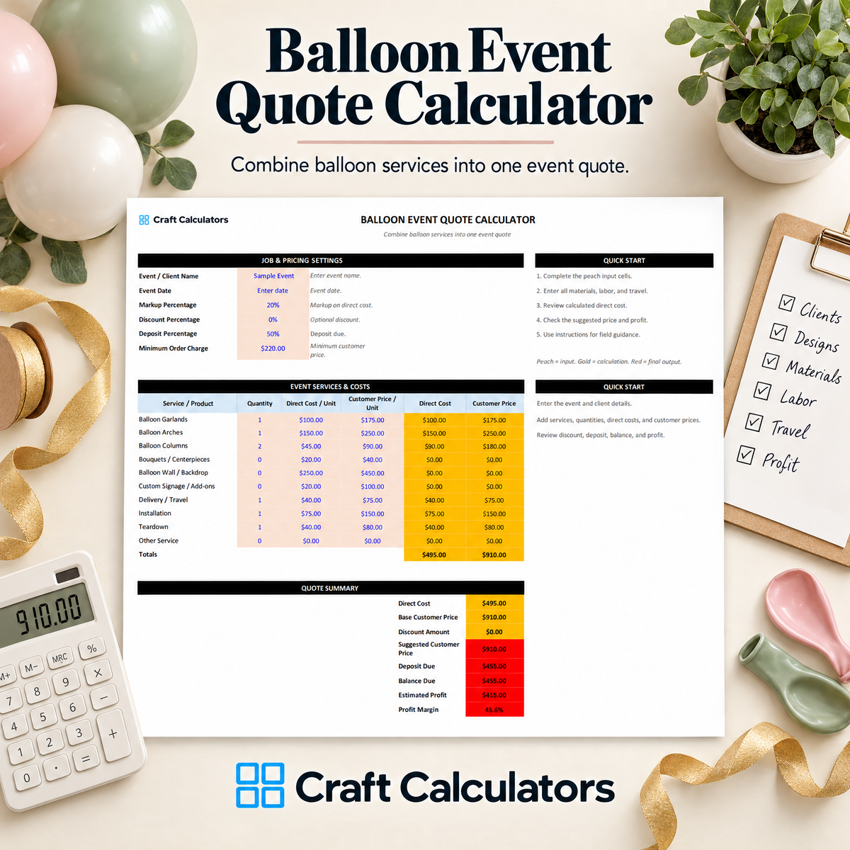 Balloon Event Quote Calculator Spreadsheet