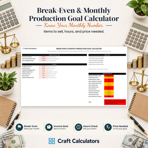 Break-Even & Monthly Production Goal Calculator spreadsheet by Craft Calculators for handmade sellers