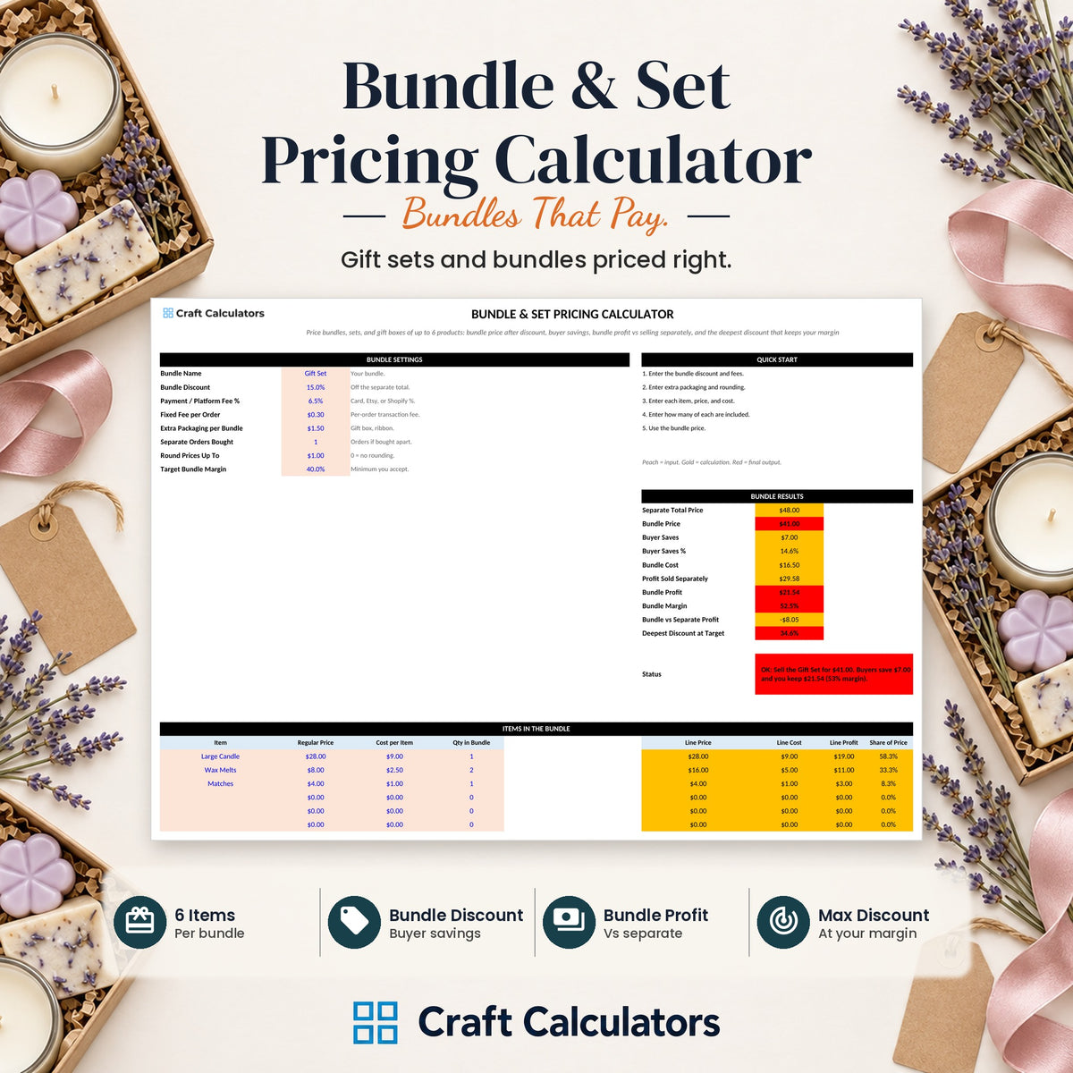 Bundle & Set Pricing Calculator spreadsheet by Craft Calculators for handmade sellers