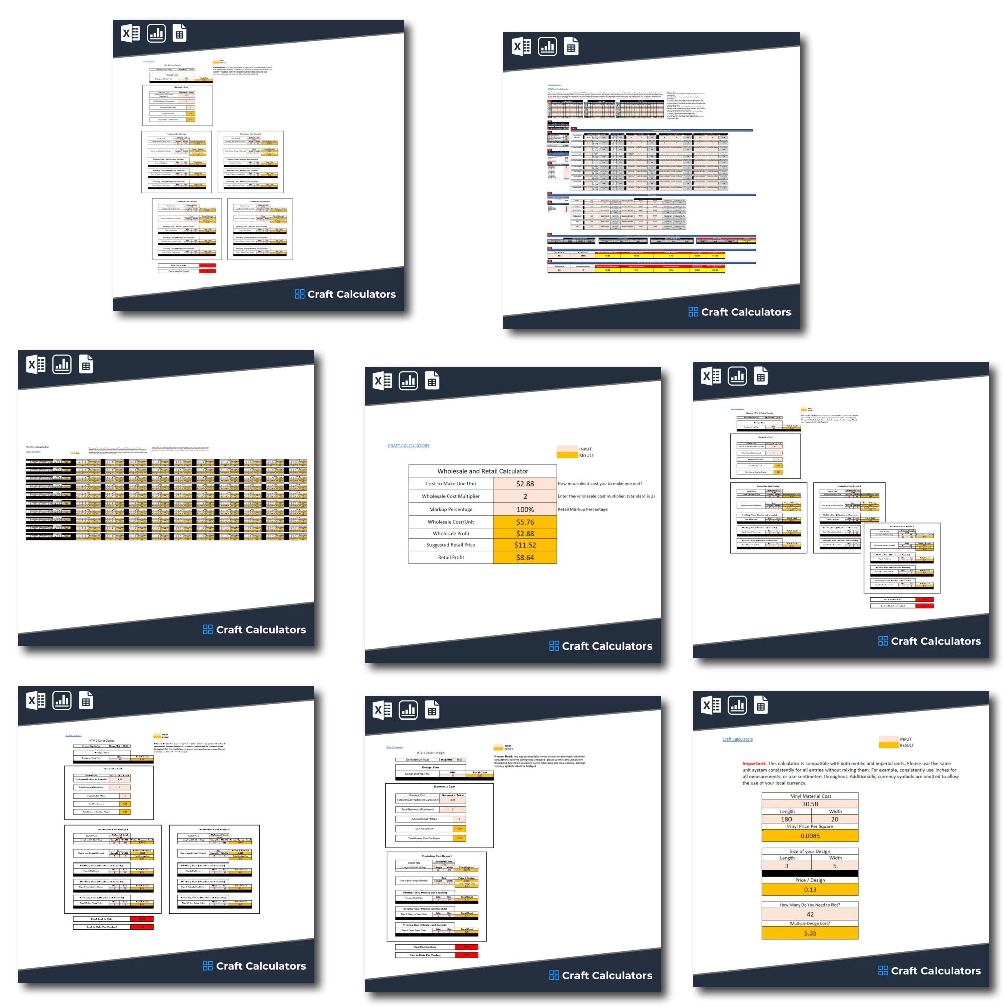 8 HTV Business Bundle Calculators | Heat Transfer Vinyl Pricing Calculator Set