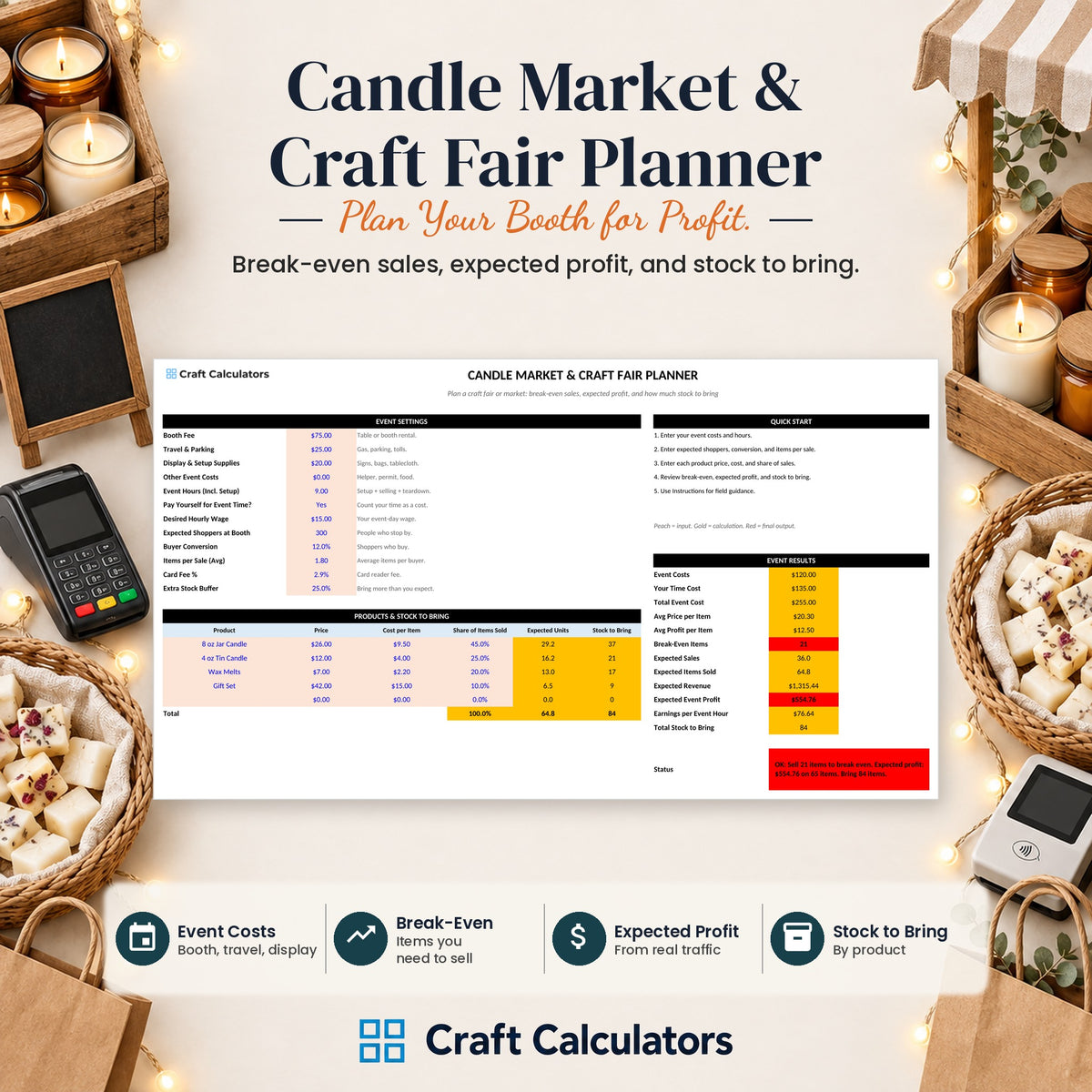 Candle Market & Craft Fair Planner spreadsheet by Craft Calculators for candle makers