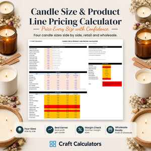Candle Size & Product Line Pricing Calculator spreadsheet by Craft Calculators for candle makers