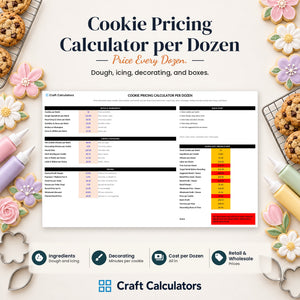 Cookie Pricing Calculator per Dozen spreadsheet by Craft Calculators for handmade sellers