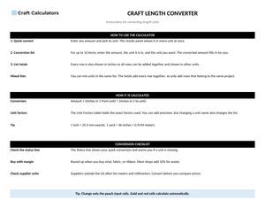 Craft Length Converter instructions tab explaining how to use the workbook and what the results mean