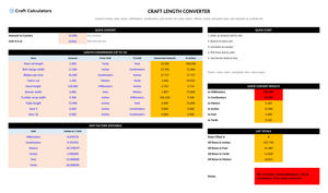 Craft Length Converter screenshot showing inputs, calculated results, and status line
