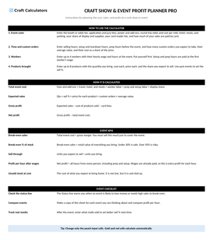 Craft Show & Event Profit Planner Pro instructions tab explaining how to use the workbook and what the results mean
