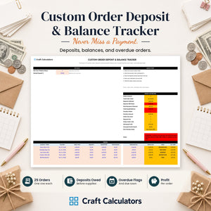 Custom Order Deposit & Balance Tracker spreadsheet by Craft Calculators for handmade sellers