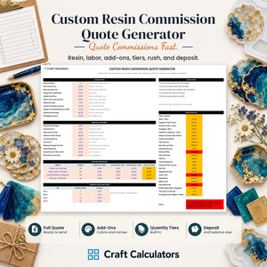 Custom Resin Commission Quote Generator spreadsheet by Craft Calculators for resin artists