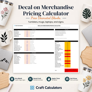 Decal on Merchandise Pricing Calculator spreadsheet by Craft Calculators for decal and sticker sellers