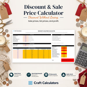 Discount & Sale Price Calculator spreadsheet by Craft Calculators for handmade sellers