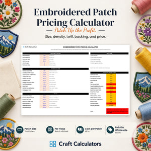 Embroidered Patch Pricing Calculator spreadsheet by Craft Calculators for handmade sellers