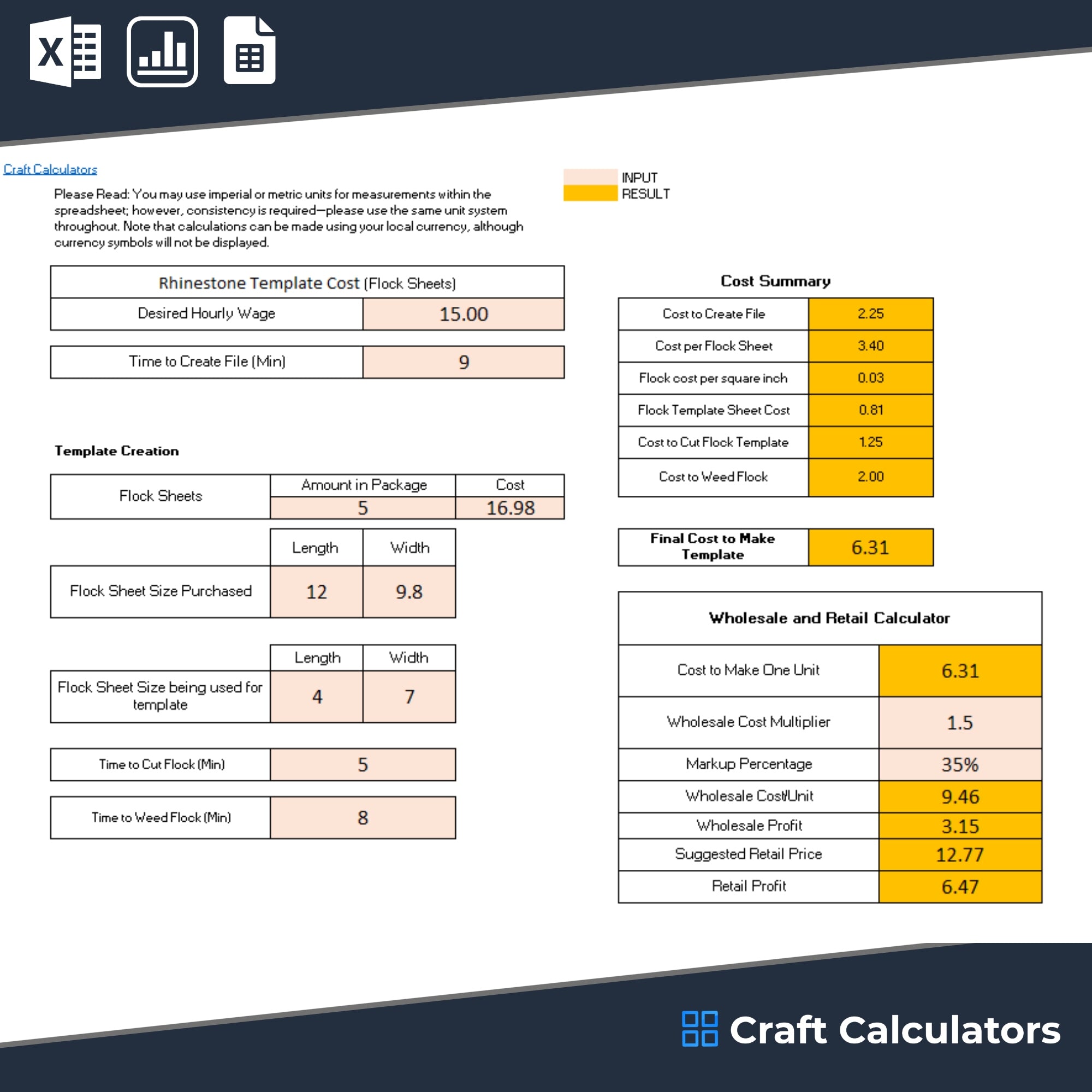 Rhinestone (Flock Sheets) Template Pricing Calculator Easily Determin