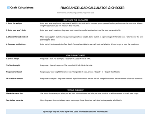 Fragrance Load Calculator & Checker instructions tab explaining how to use the workbook and what the results mean