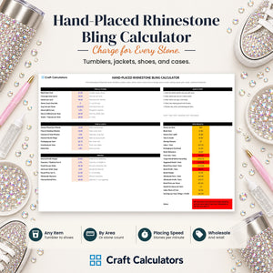 Hand-Placed Rhinestone Bling Calculator spreadsheet by Craft Calculators for rhinestone sellers