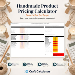 Handmade Product Pricing Calculator spreadsheet by Craft Calculators for handmade sellers