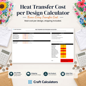 Heat Transfer Cost per Design Calculator spreadsheet by Craft Calculators for handmade sellers