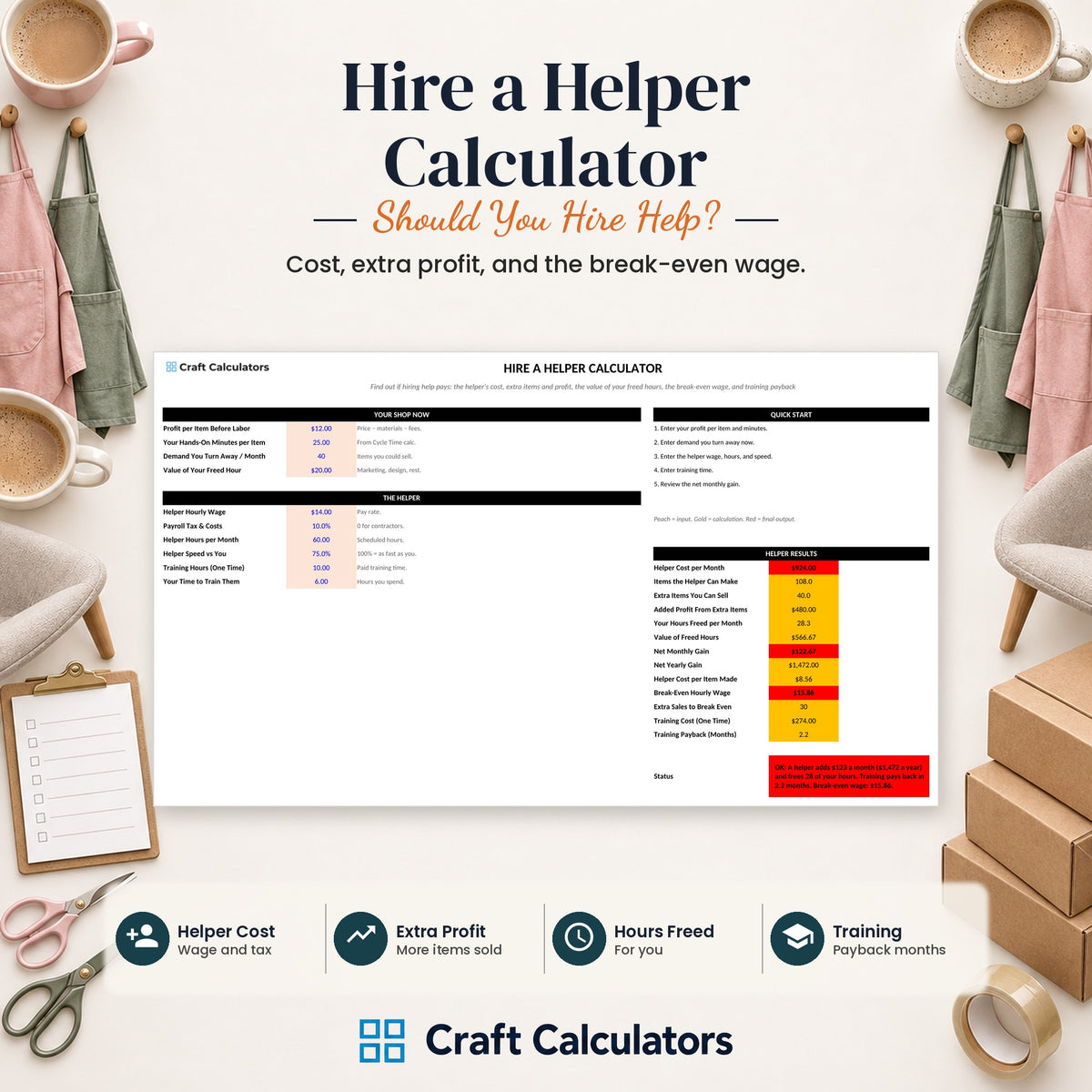Hire a Helper Calculator spreadsheet by Craft Calculators for handmade sellers